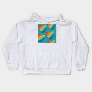 Retro Rainbow Hearts Repeat Pattern on Blue Kids Hoodie